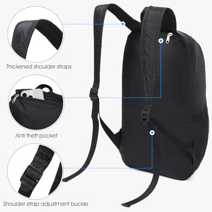 Lightweight Hiking Backpack Small,Waterproof Hiking Daypack,Foldable Backpack for Travel,Ultralight Daypack(Nylon, Black) - color: Nylon Black