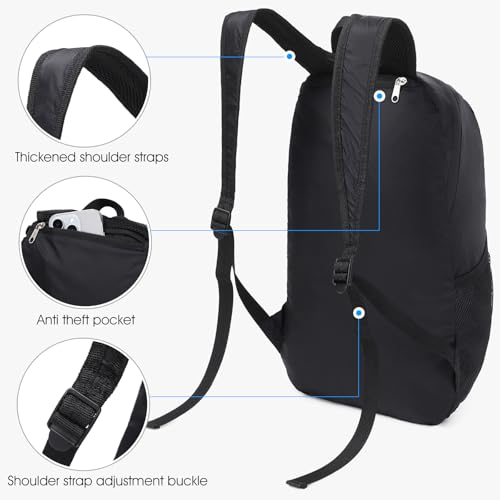 Lightweight Hiking Backpack Small,Waterproof Hiking Daypack,Foldable Backpack for Travel,Ultralight Daypack(Nylon, Black) - color: Nylon Black