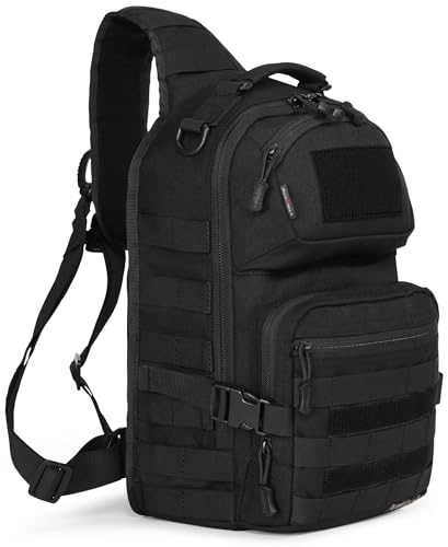 AMHEH 15L 1050D Urban Tactical Sling Bag for Men 12 Inch Laptop, Black | MOLLE Crossbody One Strap Shoulder Backpack, Everyday Carry, Commuting, Walking, Cycling, Motorcycle Riding, Day Trip, Travel - color: Black