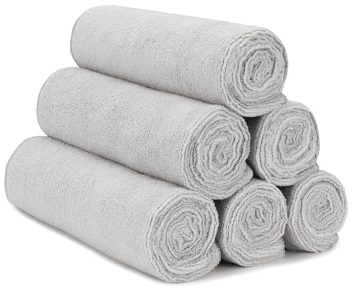S&T INC. Microfiber Gym Towels, Yoga Towel for Home and Gym Bag, 16 Inch x 27 Inch, 6 Pack - color: Light Grey