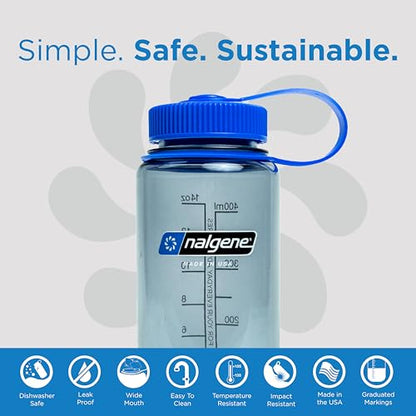 Nalgene Sustain Tritan BPA-Free Water Bottle Made with Material Derived from 50% Plastic Waste (using ISCC certified mass balance), 16 OZ, Wide Mouth,Grey (Pack of 6) - color: Grey, size: 16 Ounces (Pack of 6)