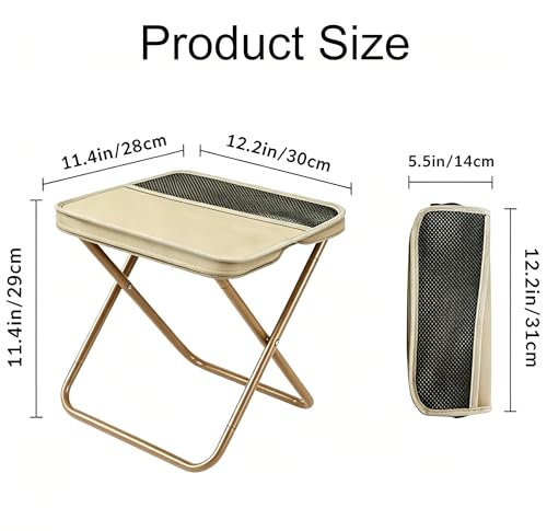 Foldable Backpack Stool, Folding Backpack Stool with Shoulder Strap & 2 Side Pockets, Collapsible Folding Stool for Camping, Fishing, Hiking, Travel & Outdoor (Khaki)