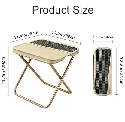 Foldable Backpack Stool, Folding Backpack Stool with Shoulder Strap & 2 Side Pockets, Collapsible Folding Stool for Camping, Fishing, Hiking, Travel & Outdoor (Khaki)