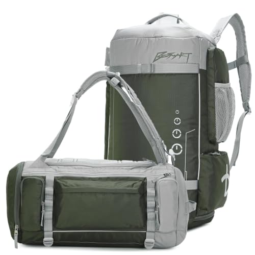 BE SMART 2 in 1 Convertible Gym Duffel Bags with Shoes Compartment - 40L Waterproof Extra Large Workout Backpack for Gym Men, Heavy Duty Sports Duffle Backpacks for Travel, Hiking, Camping, Carry On - color: Army Green/Grey, size: Large-40L