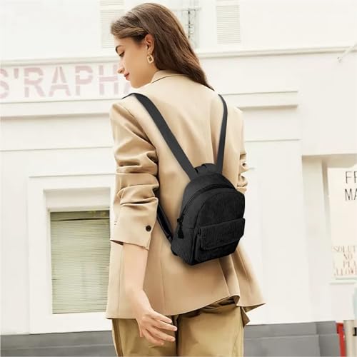 Mini Women's Backpacks, Corduroy Stylish Women Backpack for Dating, Traveling, Camping, Working, Shopping, Backpacks for Women(Black) - color: Black
