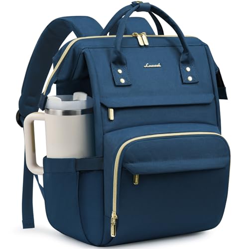 LOVEVOOK Laptop Backpack for Women Men with Large Cup Holder,15.6" Waterproof Computer Laptop Bag TSA Approved Travel Backpack,Professional Work College Nurse Teacher Backpack Gift Purse,Indigo color - color: Indigo Color, size: 15.6-Cup