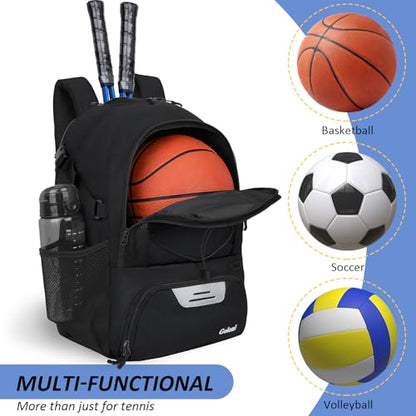 Goloni Tennis Backpack, Tennis Bag with Fence Hook & Ventilated Shoe Compartment, Holds 2 Tennis Rackets - color: Black