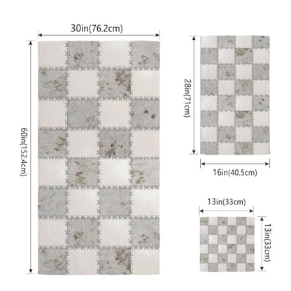 Cream Gray Checkered Bath Towels Set of 3 for Bathroom,Soft Absorbent Shower Beach Hand Face Hair Yoga Workout Gym Towel Dish Wahcloth,Modern Farmhouse Plaid Fur Texture Quick Dry Bath Towels+Set - color: White, Off-white, Grey