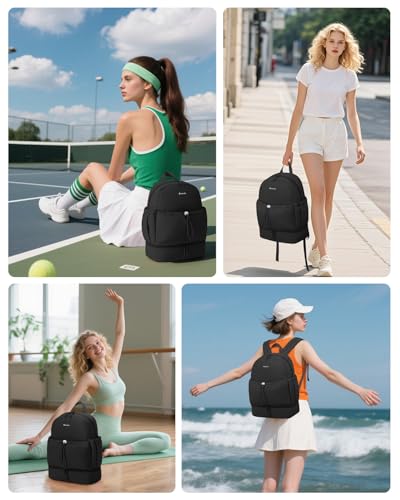 Ceneda Gym Backpack for Women, Cute Gym Bag with Shoe Compartment, Wet Pocket & Cup Holder, Puffer Dance Cheer Backpack - color: Black, style: Taslon