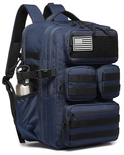 Wotony Tactical Backpack for Men, 25L/35L/45L EDC Backpack with Laptop Compartment, MOLLE System, Water-Resistant 900D Fabric, Multi-Pocket Travel Backpack for Hiking, Camping, Gym and Daily Use - color: Blue, size: 35L