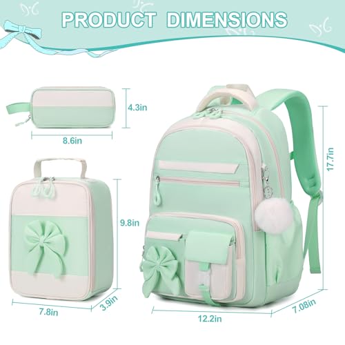 DIGOBAY Backpack for Girls, 3PCS Girls Backpack for School with Lunch Bag Pencil Case, Cute Kids Teens Bookbag for Kindergarten Elementary Preschool Middle School (Green) - color: Green
