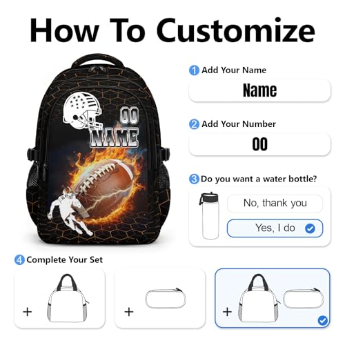 Mercuryelf Custom Kids Backpack for Football Player - Personalized Boys Backpack for Kindergarten Elementary Primary, Durable Lightweight School Bag for Practice - color: Brown