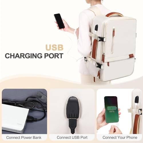 MOSISO Travel Backpack, 40L Carry on Laptop Backpack, 17-17.3 inch Airline Approved Luggage Bag with USB Port&Hidden Shoulder Strap, Casual Daypack with Toiletry Bag&Shoe Pocket, Beige