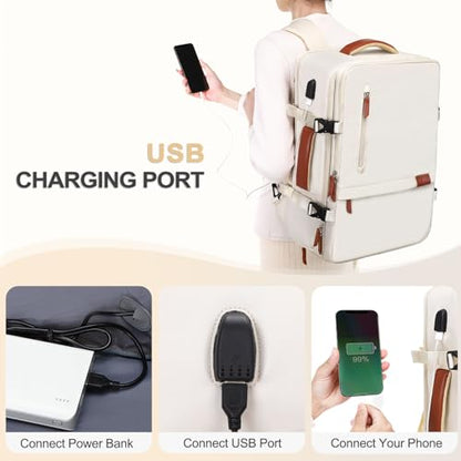 MOSISO Travel Backpack, 40L Carry on Laptop Backpack, 17-17.3 inch Airline Approved Luggage Bag with USB Port&Hidden Shoulder Strap, Casual Daypack with Toiletry Bag&Shoe Pocket, Beige