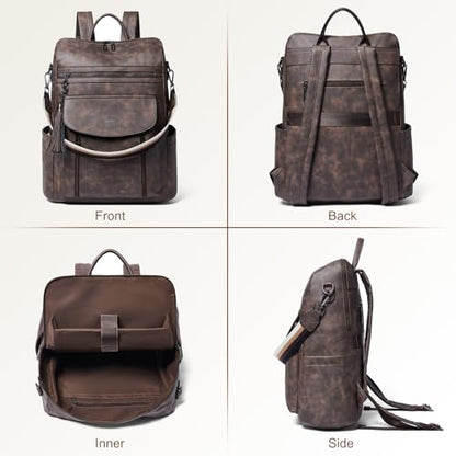Shrrie Laptop Backpack for Women 15.6 inch,Travel Leather Backpack Purse Nurse Teacher Carry on Backpack Computer Bag,Professional Water-Resistant College Business Work Casual Daypack,Nubuck Coffee - color: Nubuck Coffee
