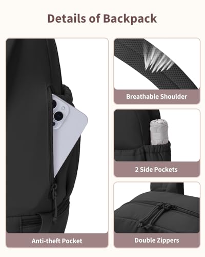 Ceneda Gym Backpack for Women, Cute Gym Bag with Shoe Compartment, Wet Pocket & Cup Holder, Puffer Dance Cheer Backpack - color: Black, style: Taslon