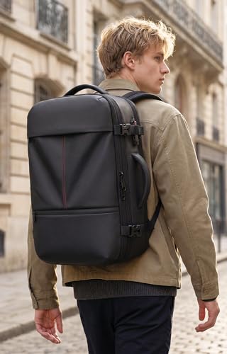 IKYWT 80L Vacuum Seal Travel Backpack with Compression System | Expandable, 5kPa High Power Pump, 17” Laptop Compartment, TSA Lock, Water-Resistant - color: Black