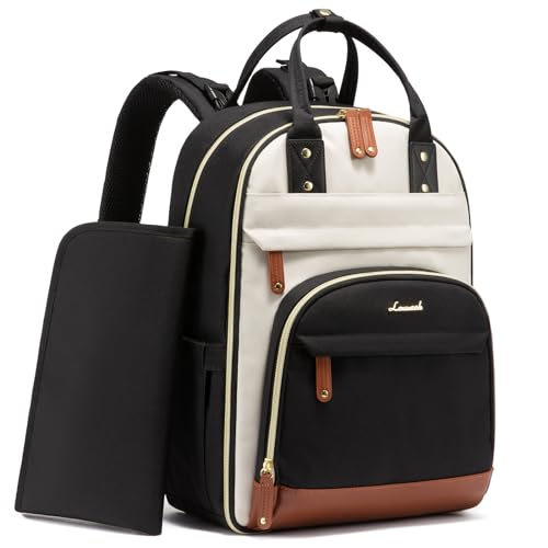 LOVEVOOK Diaper Bag Backpack, Baby Bag with Changing Pad, Large Diaper Backpack Boy Girl, Waterproof Baby Registry Bag for Mom Dad with Stroller Buckles, Beige Brown Black - color: Beige Brown Black