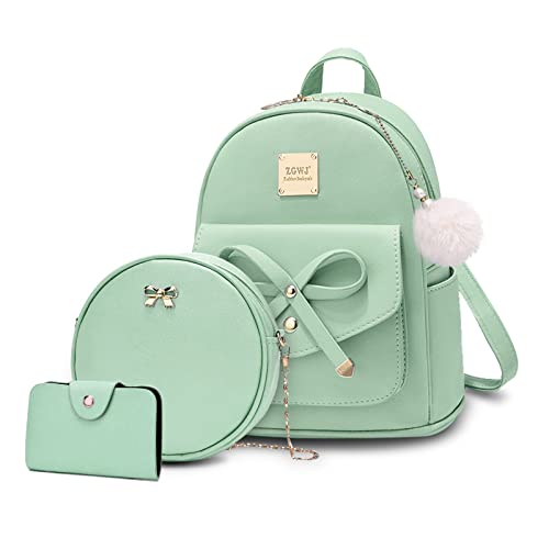 ZGWJ Mini Backpack Purse for Women - 3-Piece Set, Small PU Leather Bowknot Fashion Backpacks, Cute Casual Travel Daypacks - color: Light Green