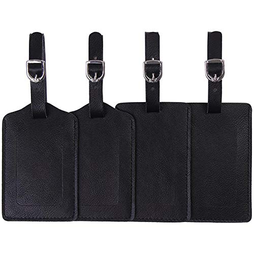 Vigorport Luggage Tags, Leather Personalized Suitcase Tag Set Luggage id Tags Labels Travel Accessories-Set of 4 - color: Black