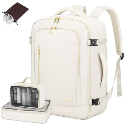 LOVEVOOK Travel Backpack for Women & Men, 45L Carry On Backpack, Personal Item Bag with 3 Packing Cubes, Business Weekender Overnight Luggage Daypack, Fits 18 Inch Laptop, Beige