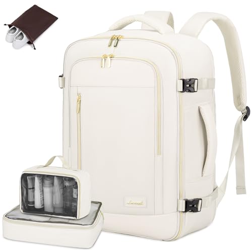 LOVEVOOK Travel Backpack for Women & Men, 45L Carry On Backpack, Personal Item Bag with 3 Packing Cubes, Business Weekender Overnight Luggage Daypack, Fits 18 Inch Laptop, Beige