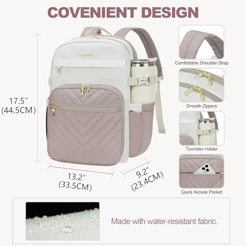 VANKEAN Laptop Backpack for Women (BEIGE-DUSTY PINK, 17.3 Inch) - color: Beige-dusty Pink, size: 17.3 Inch