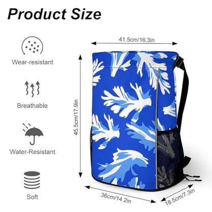 Drawstring Gym Backpack with Shoe Compartment And Wet Pocket, 28L Lightweight Waterproof Blue Celery Pattern Sports Backpack for Workout Swim Beach Travel String Bag for Men Women