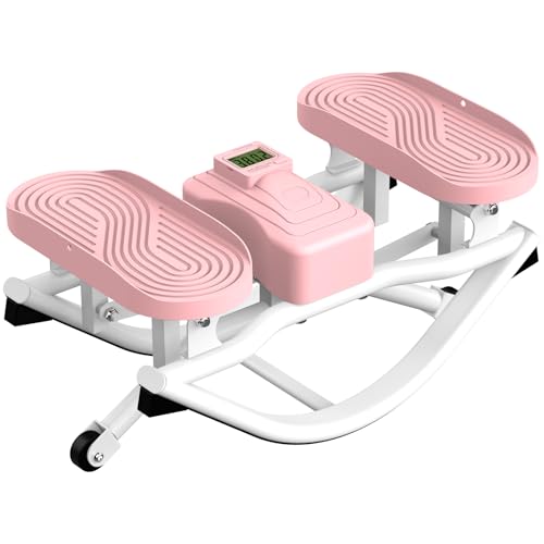 Rock Stepper Side to Side Exercise Machine, Rocking Stepper for Home Gym with LCD Display & Resistance Bands, Low-Impact Step Rocker Workout Equipment Supports 330 lbs - color: Pink