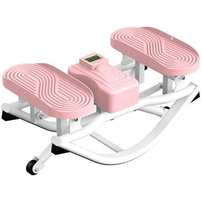 Rock Stepper Side to Side Exercise Machine, Rocking Stepper for Home Gym with LCD Display & Resistance Bands, Low-Impact Step Rocker Workout Equipment Supports 330 lbs - color: Pink