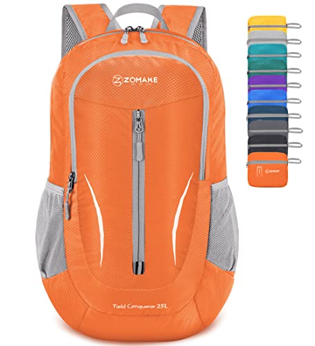 ZOMAKE Ultra Lightweight Packable Backpack 25L, Foldable Hiking Backpacks Water Resistant Small Folding Daypack for Travel(Orange) - color: Orange-b