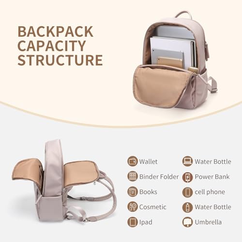 GOLF SUPAGS Womens Laptop Backpack with Separate Laptop Compartment Water Resistant Computer Backpacks Fits 15.6 Inch Notebook Travel Work College Bags (15.6-Inch, Pink) - color: Pinkish Grey, size: 15.6-Inch