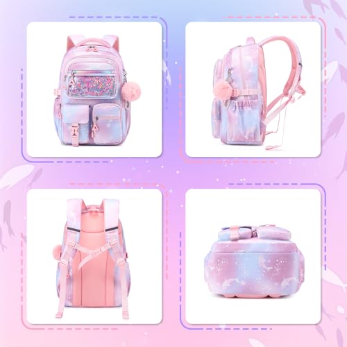 Girls Backpack,School Bag for Kids,Primary,Elementary,teen ages 6-15 Girls Bookbag,Students Kawaii Backpack Pink dolphin - color: Pink Dolphin