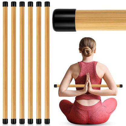 Hiboom 6 Pcs 26 Inch Yoga Stick Natural Bamboo Exercise Stick with Non-Slip Rubber Ends Stretching Tool Posture Corrector Stretch Tool for Flexibility, Workout, Balance Fitness