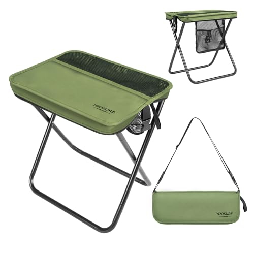 16" Extra Tall Portable Folding Stool for Adults, X-Large Collapsible Camping Chair with 3 Storage Pockets, Heavy Duty Travel Seat for Fishing, Hiking, Gardening - color: Green