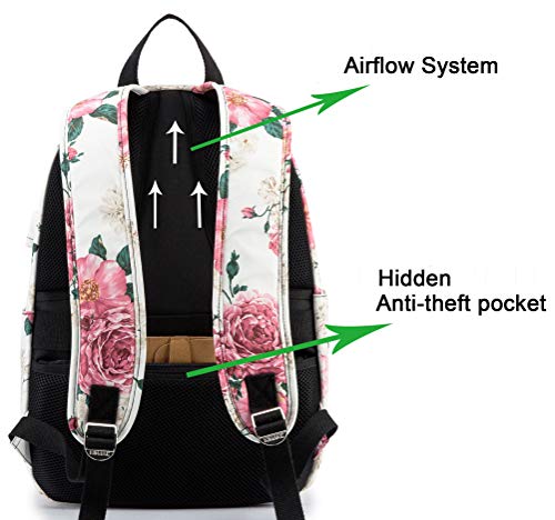 Kinmac Peony Pattern 15 inch Waterproof Laptop Travel Outdoor Backpack With USB Charging Port For 13 inch 14 inch and 15.6 inch Laptop - color: Peony
