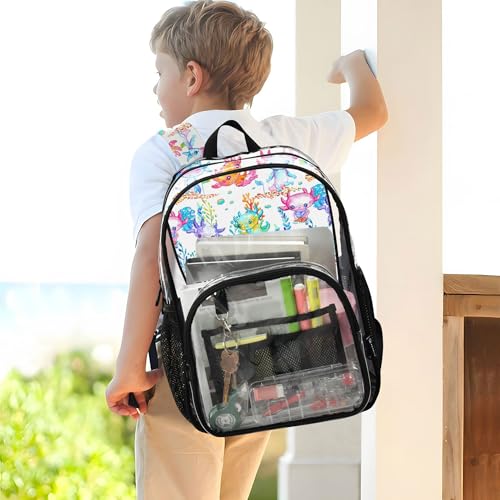 Watercolor Cute Axolotl Clear Backpack PVC Transparent School Backpack Lightweight Student Book Bags Capacity Clear Bag - color: Wishy-washy Blue