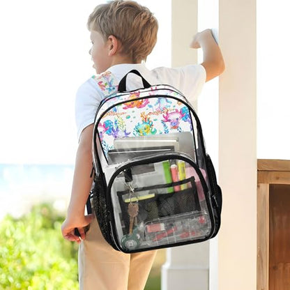 Watercolor Cute Axolotl Clear Backpack PVC Transparent School Backpack Lightweight Student Book Bags Capacity Clear Bag - color: Wishy-washy Blue