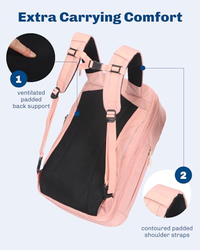 Hynes Eagle TSA Friendly Travel Backpack for Men Women Carry on Backpack 40L Flight Approved Laptop Backpack for 17 inches Compressible Weekender Bag Overnight Backpack Pink - color: Pink