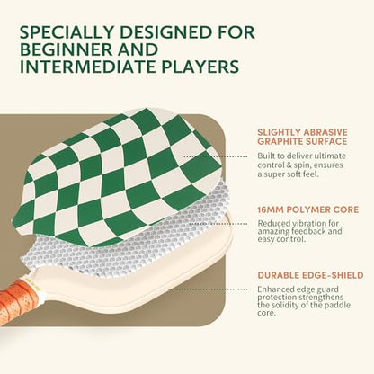 Pickleball Paddles Set of 2/4- USAPA Approved Graphite/Fiberglass Pickleball Racket, 2 Pickleball Rackets, 4 Balls and 1 Portable Carry Bag, Aesthetic Pickle Ball Set for Men Women Beginners - color: 2 Wave Check | Warm Orange | Graphite
