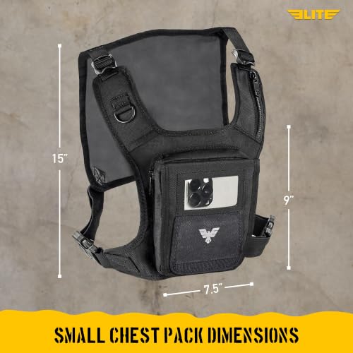 Elite Sports Running Vest w/Phone Holder for Men/Women, Reflective Lightweight Chest Pack w/Touch Friendly Phone Sleeve, Camera Pocket - Chest Rig for Hiking, Trail, Marathon, Camping - size: Small