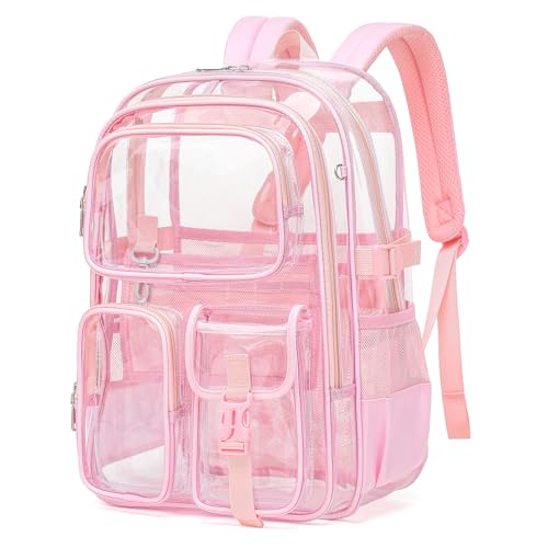 Clear Backpack for School, Heavy Duty Transparent Bookbag, See Through Backpack for Stadium Events, Girls, Kids, College, Work, Travel, Sport, Concert, Outdoor - color: Pink