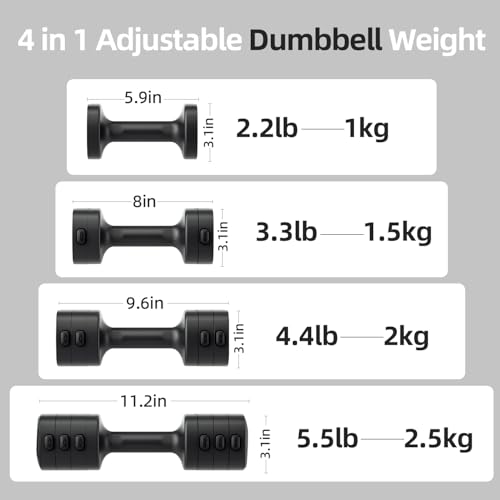 Lightweight Adjustable Dumbbell Kettlebell Set - 4 in 1 Free Weight Set with Kettlebell Grip Converter, Each 2.2 3.3 4.4 5.5lb Quick Change Weight Women Dumbbell Set for Small Spaces Home Gym - color: Dumbbell Black