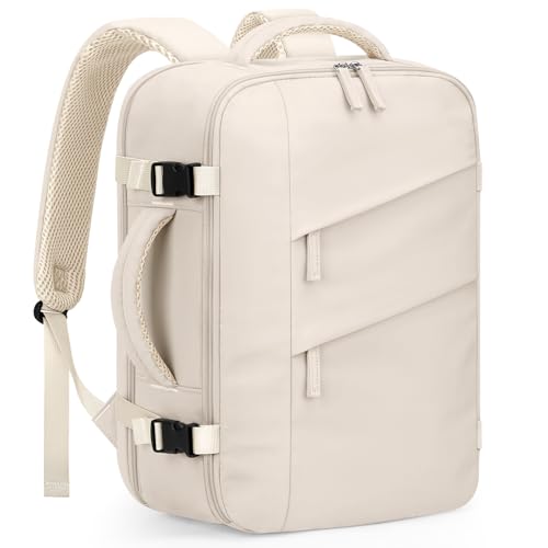 Capolo Travel Backpack for Women Men Flight Approved Laptop Backpack Waterproof Carry On Backpack Overnight Weekender Travel Bag for Traveling, Business, Work Fits 17.3'' Laptop(Beige,Large) - color: Beige, size: Large