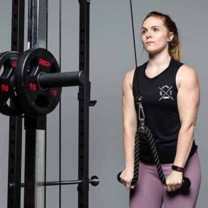 REP Fitness LAT Pulldown and Low Row Cable Machine Attachments and Functional Trainer Attachments – Curl Bar, D-Handle, Ankle Cuff, Tricep Rope, Sports Handle, Straight Bar, Row, Chinning Triangle - style: Tricep Rope