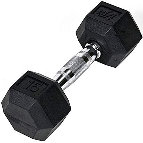 JFIT Rubber Hex Dumbbell - style: 15lb (Single)