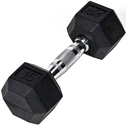 JFIT Rubber Hex Dumbbell - style: 15lb (Single)