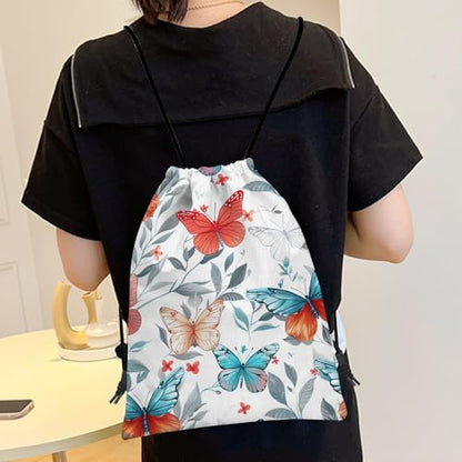 Drawstring Backpack Draw String Bag Sports Gym Bags Waterproof Cute Aesthetic Sackpack for Women(13"×17")-Butterfly 2 - color: Z46-butterfly 2