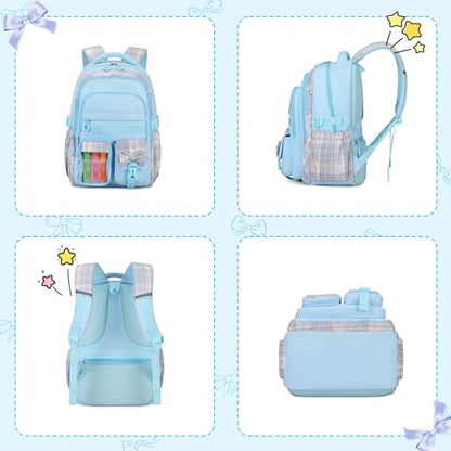Girls Backpack, 17-Inch Bookbag for Middle & Elementary School, Kawaii Kids Backpack for Girls Ages 6-12(Blue) - color: Blue