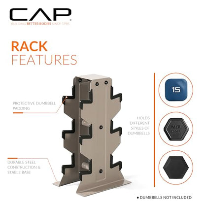 CAP Dumbbell Set with Rack, Rubber Coated Hex Free Weight Set | 100–300 lb Options, Vertical Space-Saving Storage for Home Gym Strength Training - size: 100 lb Set - Tan Rack, style: Chrome Handle